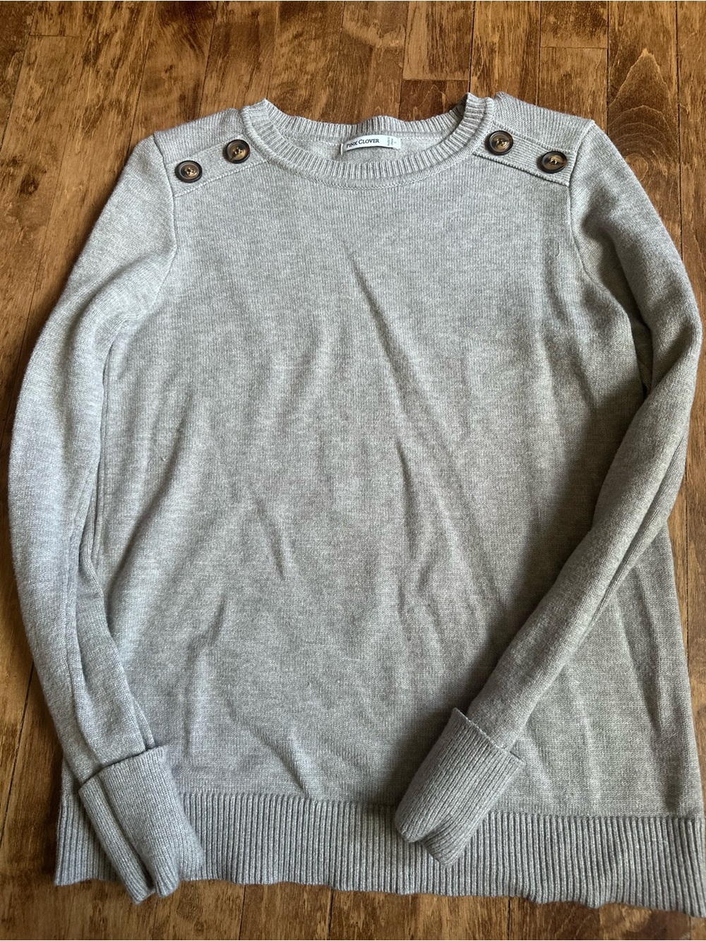 Light Gray Button-Shoulder Women’s Sweater